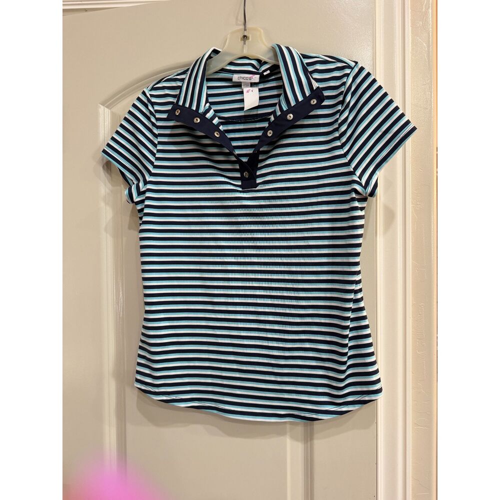 Chico's Striped Short Sleeve Polo Shirt
